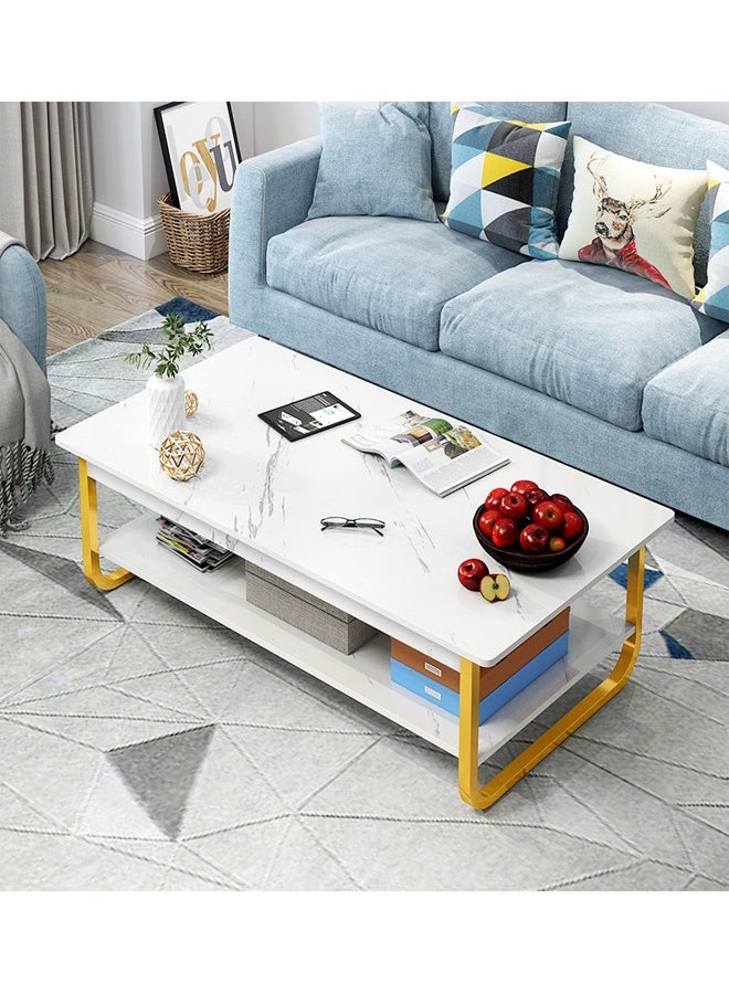 Beauenty Minimalist Living Room Coffee Table Set ,Coffee Table with Storage Shelft and 2 Tier Storage Shelf, Dining Table for Home Living Room, Office, Desktop with Storage Shelf Modern Design Home Furniture, 120 x 60 x 42cm - Image 1